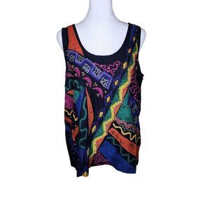 Vintage 90s Together Embellished Sleeveless Tank Womens Size 12 Black Neon Pop